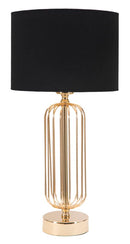 Lampada da Tavolo Glam Towy Ø25x51 cm in Ferro e Tessuto Nero e Oro
