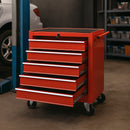Carrello Portautensili 68x33x78 cm con 5 Cassetti per Utensili in Acciaio Rosso      