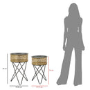 Set 2 Tavolini Ø40x66-35x56 cm in Metallo Nero e Oro