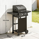 Barbecue a Gas Propano 95x53x111,5 cm con 2 Bruciatori Ripiani e Coperchio con Termometro in Acciaio Nero      