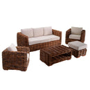 Set Salotto da Giardino 2 Poltrone Tavolino Divano 3 Posti e Pouf in Rattan Manama Naturale