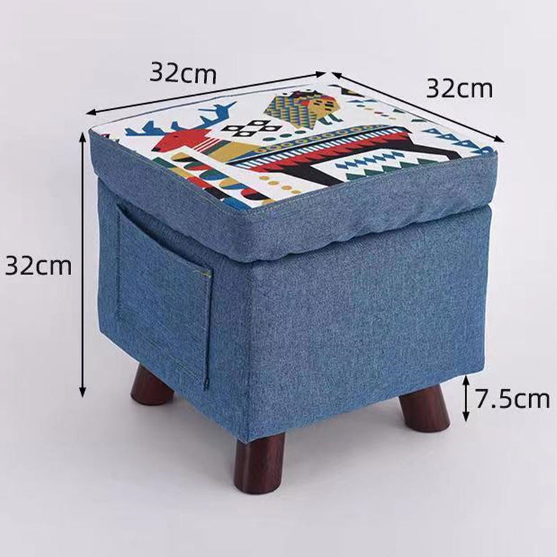 Pouf Contenitore Sgabello Multiuso in Tessuto Blu