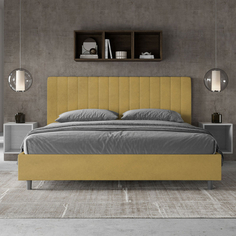 Letto Matrimoniale Imbottito in Microfibra Agueda Ocra Varie Misure