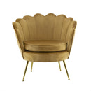 Poltrona Imbottita Schienale a Conchiglia in Velluto Piedi Oro Marrone