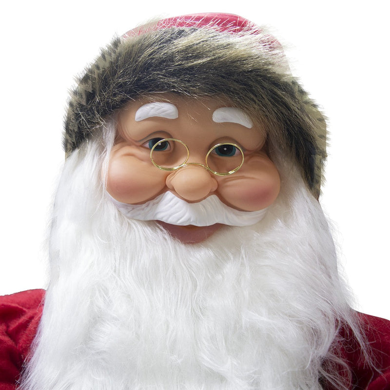 Pupazzo Babbo Natale H80 cm con Sacco con Luci e Movimento Rosso e Grigio