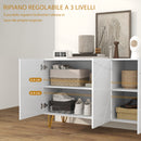 Mobile Contenitore 120x40x75 cm con 2 Armadietti e Ripiano Regolabile in Truciolato e Metallo Bianco e Oro      