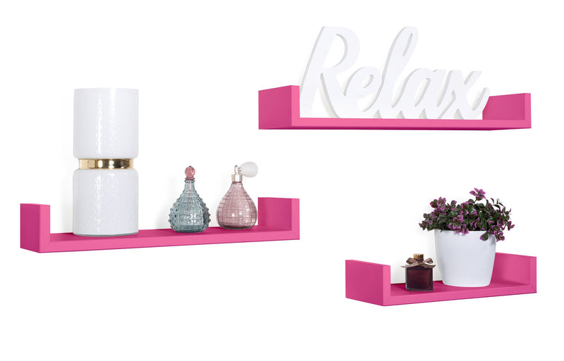 Set 3 Mensole da Parete 60-50-40x15,5x8 cm in Fibra di Legno Calamita Fuxia