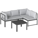 Set 3 Pezzi da Giardino con Divano Angolare Modulabile 4 Posti e Tavolino a Doghe in Metallo e Poliestere Grigio      