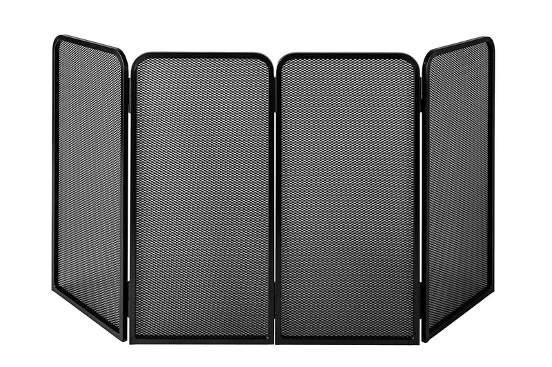 Parascintille per Camino a 4 Ante Quadro 25(x4)x50 cm in Ferro Verniciato Grigio Martellato