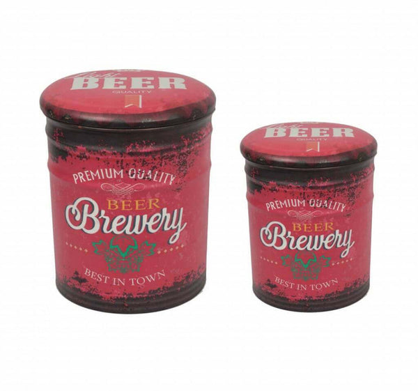 Set 2 Pouf Round Container aus MDF Red Beer sconto