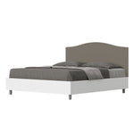Letto Matrimoniale con Rete e Contenitore Alzata Comoda Struttura Bianco Frassico e Testata in Similpelle Grace Cappuccino Varie Misure