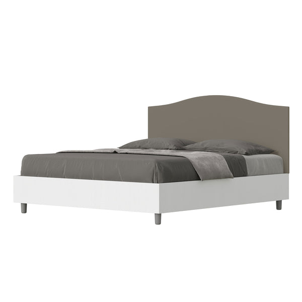 sconto Letto Matrimoniale con Rete e Contenitore Alzata Comoda Struttura Bianco Frassico e Testata in Similpelle Grace Cappuccino Varie Misure