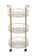 Carrello Glam Rotondo Ø38x77,5 cm in Ferro e Vetro Oro