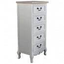 Cassettiera Cuore 5 Cassetti 44x29x91 h cm in Legno di paulownia Bianco