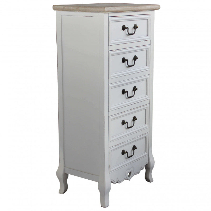 Cassettiera Cuore 5 Cassetti 44x29x91 h cm in Legno di paulownia Bianco