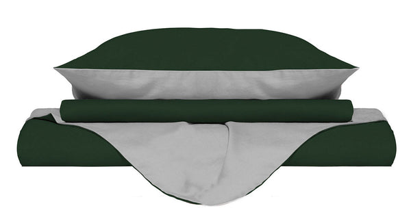 acquista Copripiumino Matrimoniale con Sacco e Federe Double Face Verde Oliva/Grigio Chiaro