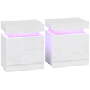 Set 2 Comodini 45x35x52 cm LED a 16 Colori e 4 Modalità con 2 Cassetti in Legno Bianco Lucido      