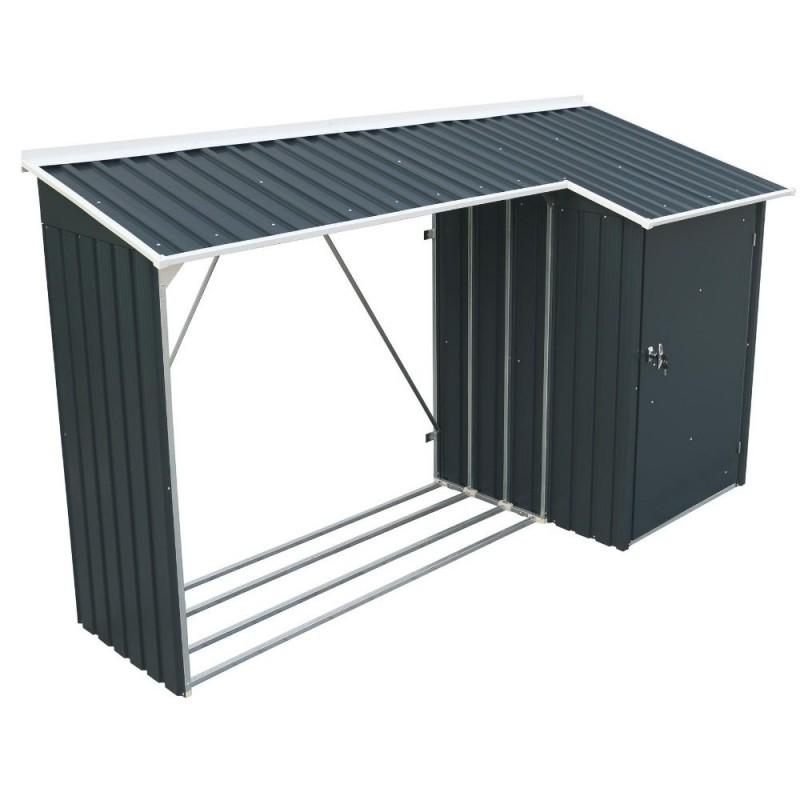 Legnaia da Giardino 272x100x160 cm in Metallo Antracite e Bianco