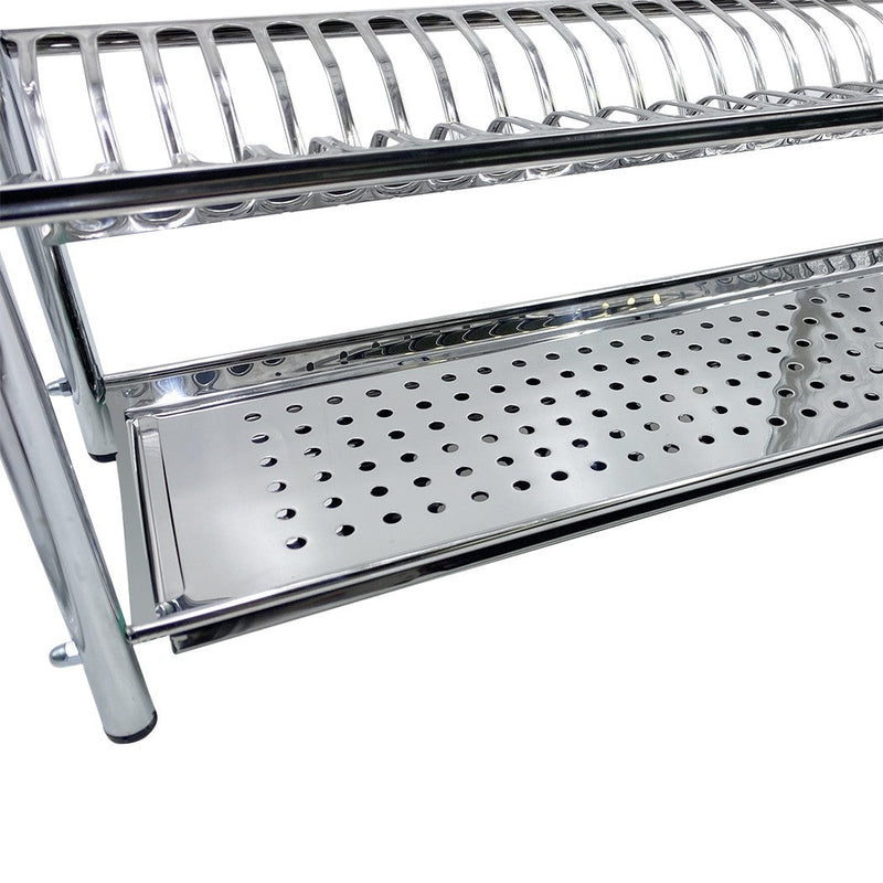 Scolapiatti Fisso da Appoggio 70 cm in Acciaio Inox con Vaschetta Raccogli Gocce