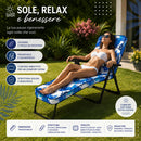 Sedia Sdraio 148x63x98 cm Relax Pieghevole Imbottita con Cuscino Design Floreale Blu e Bianco      