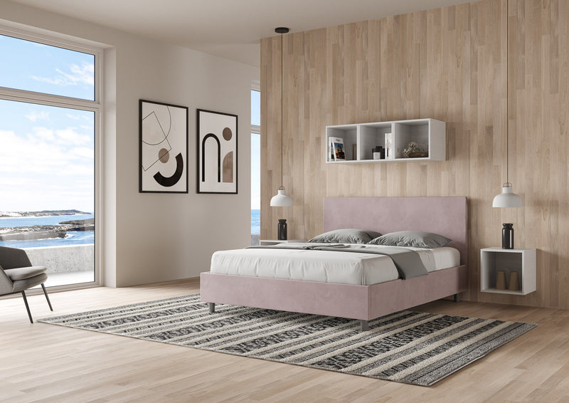 Letto Matrimoniale Giroletto con Alzata Comoda Imbottito in Microfibra Adele Glicine Varie Misure