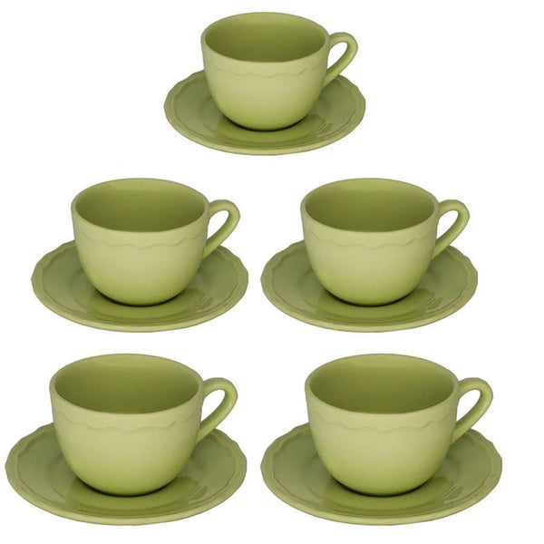 acquista Set 5 Tazze da The con Piattino Ø9,5xh7 cm in Gres Porcellanato Juliet Verde Pastello