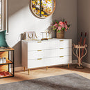 Cassettiera 6 Cassetti Moderna 120x40x76,5 cm con Maniglie Dorate in MDF e Truciolato Bianco      