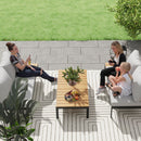 Set Salotto da Giardino Modulabile 2 Divanetti e 2 Tavolini in Metallo e Legno Composito Grigio Nero e Teak    