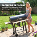 Barbecue a Carbone 109x71x98 cm con Griglia Mobile Ripiani Pieghevoli e Termometro in Acciaio e Legno Nero      