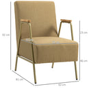 Poltrona Moderna per Soggiorno e Camera da Letto 62x81x92 cm in Tessuto Effetto Lino Marrone e Oro