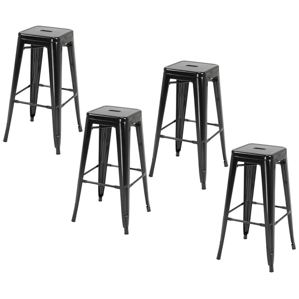 Set 4 Sgabelli Bar 43x43x76 cm con Poggiapiedi in Metallo Nero sconto