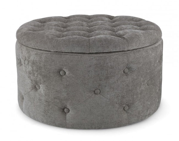 sconto Pouf Contenitore Porta Scarpe Ø 70x40 cm Ernestine in Tessuto Grigio