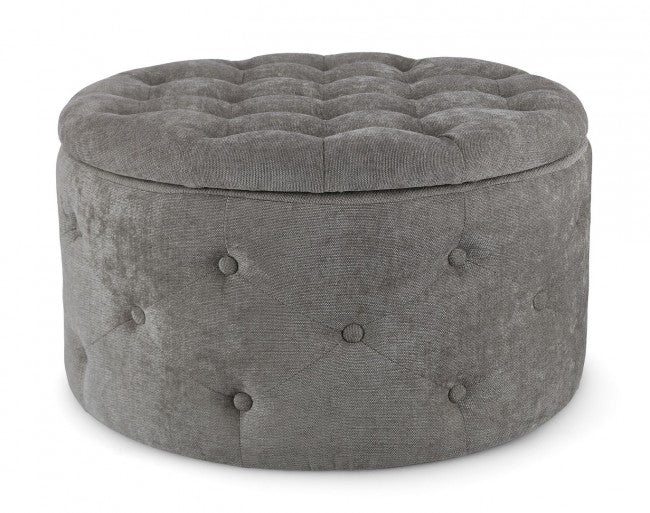 Pouf Contenitore Porta Scarpe Ø 70x40 cm Ernestine in Tessuto Grigio