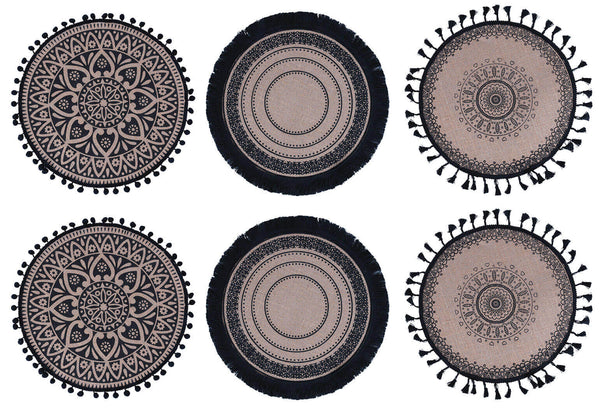 online Set 6 Tovagliette Ø38 cm  in Juta VdE Tivoli 1996 Black Nero e Beige