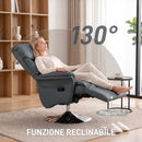 Poltrona Relax Girevole 78x80x109 cm Reclinabile 130° con Poggiapiedi Braccioli Svasati in Finta Pelle Grigio      