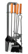 Trespolo per Attrezzi Camino Sagoma Sciatore con Paletta Scopino Attizzino e Pinza 15,6x23,5x65 cm in Ferro e Legno Grigio Martellato