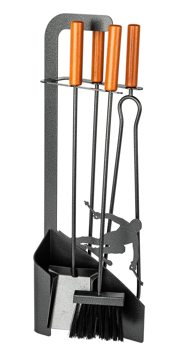 Trespolo per Attrezzi Camino Sagoma Sciatore con Paletta Scopino Attizzino e Pinza 15,6x23,5x65 cm in Ferro e Legno Grigio Martellato sconto