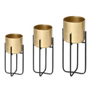 Set 3 Fioriere con Supporto in Metallo per Interni ed Esterni Oro
