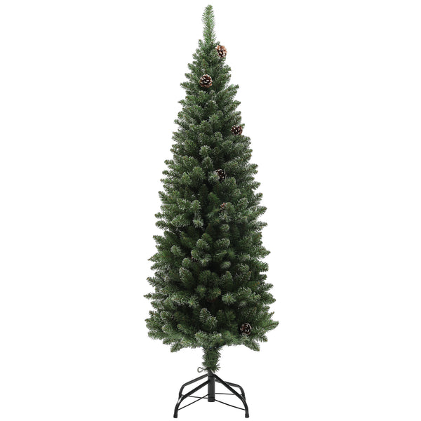 Albero di Natale Innevato Slim 150 cm 395 Rami con Pigne in Plastica e Acciaio Verde online