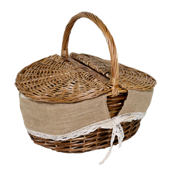Picknickkorb Francesca aus Weide mit ovalem Jutefutter 41x32xh19/24/37 cm sconto