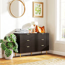 Cassettiera 6 Cassetti Moderna 120x40x76,5 cm con Maniglie Dorate in MDF e Truciolato Nero      