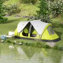 Tenda da Campeggio 4 posti con 2 Spazi Separati 450x215Px180 cm in Poliestere e Fibra di Vetro Verde