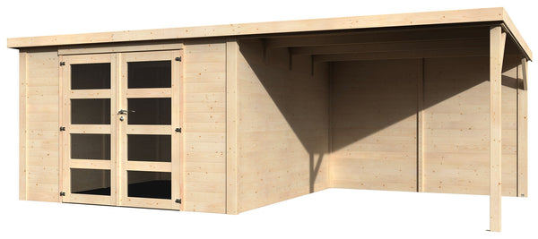 acquista Casetta Box da Giardino per Attrezzi 5,79x3,08m Senza Pavimento con Tettoia in Legno Abete 28mm Delices