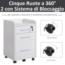 Cassettiera Portadocumenti da Ufficio 39,2x40x65,4 cm 3 Cassetti  Bianca