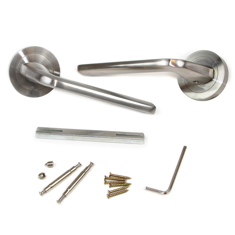 Maniglie Sydney per Porta da Interno con Rosetta Ø50 mm Alluminio e Zama Nickel Satinato Emuca