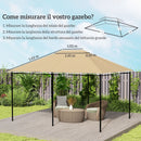 Tetto di Ricambio 4x3 m per Gazebo Anti UV con Presa d'Aria in Poliestere Cachi
