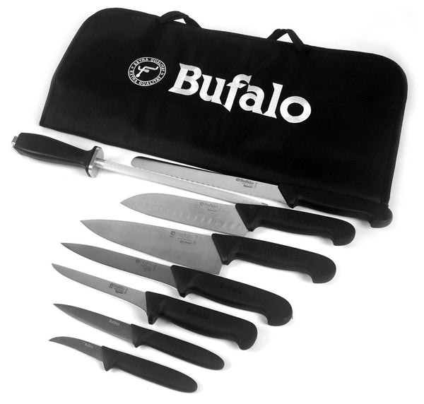 8-teiliges Mehrzweckmesser-Set mit Buffalo Sheath Kit Pro Schwarzer Griff sconto