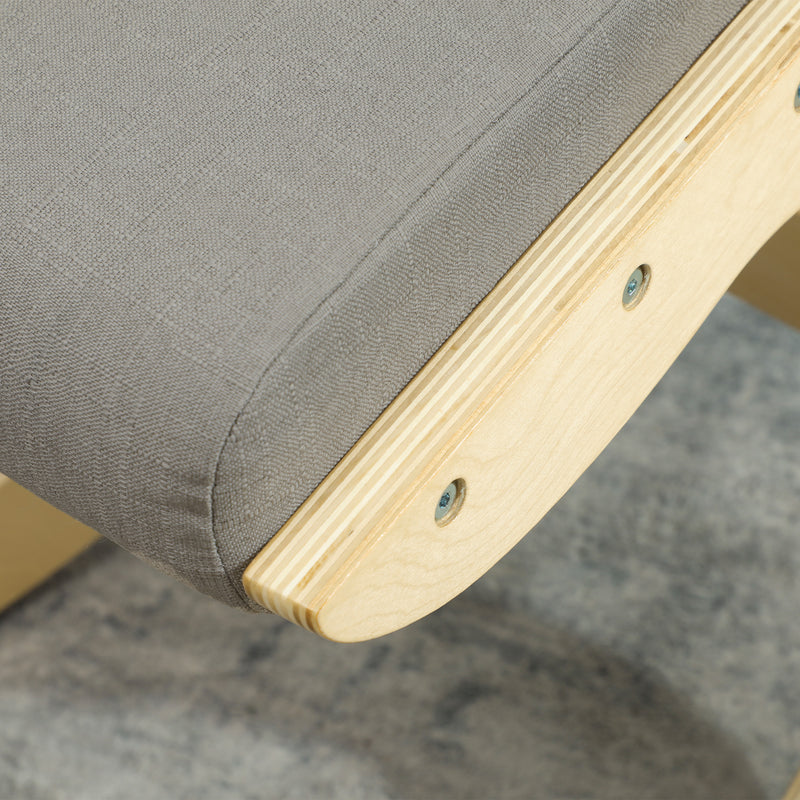 Sedia Ergonomica con Inginocchiatoio 55x85x55 cm Reclinabile in Tessuto Effetto Lino e Legno Grigio Chiaro 