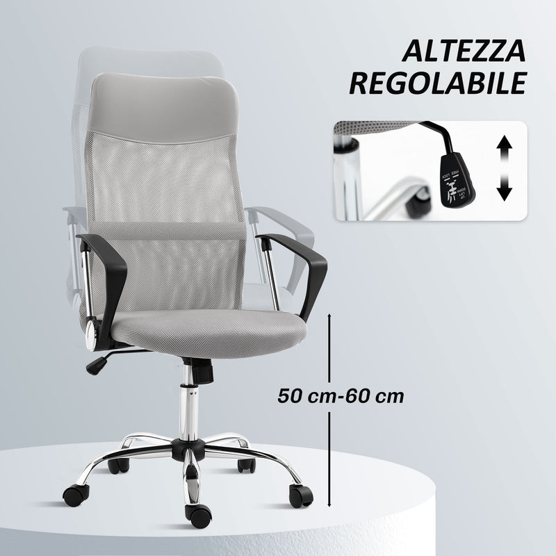 Sedia Ergonomica da Ufficio Girevole 63x65x109-119 cm con Schienale a Rete Grigio Chiaro   