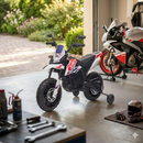Moto Elettrica per Bambini Aprilia RX-125 Small 12V Cross Sedili In Pelle Luci Led Bluetooth Sospensioni a Molla Bianco